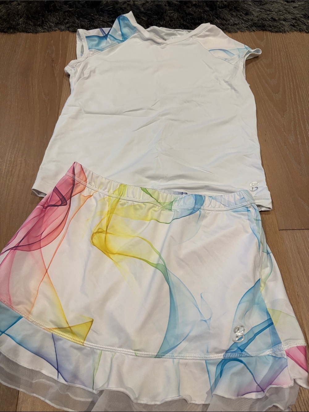 Sofibella Girls Size L White Rainbow-Accent Tank Top & Skirt Matching Set.